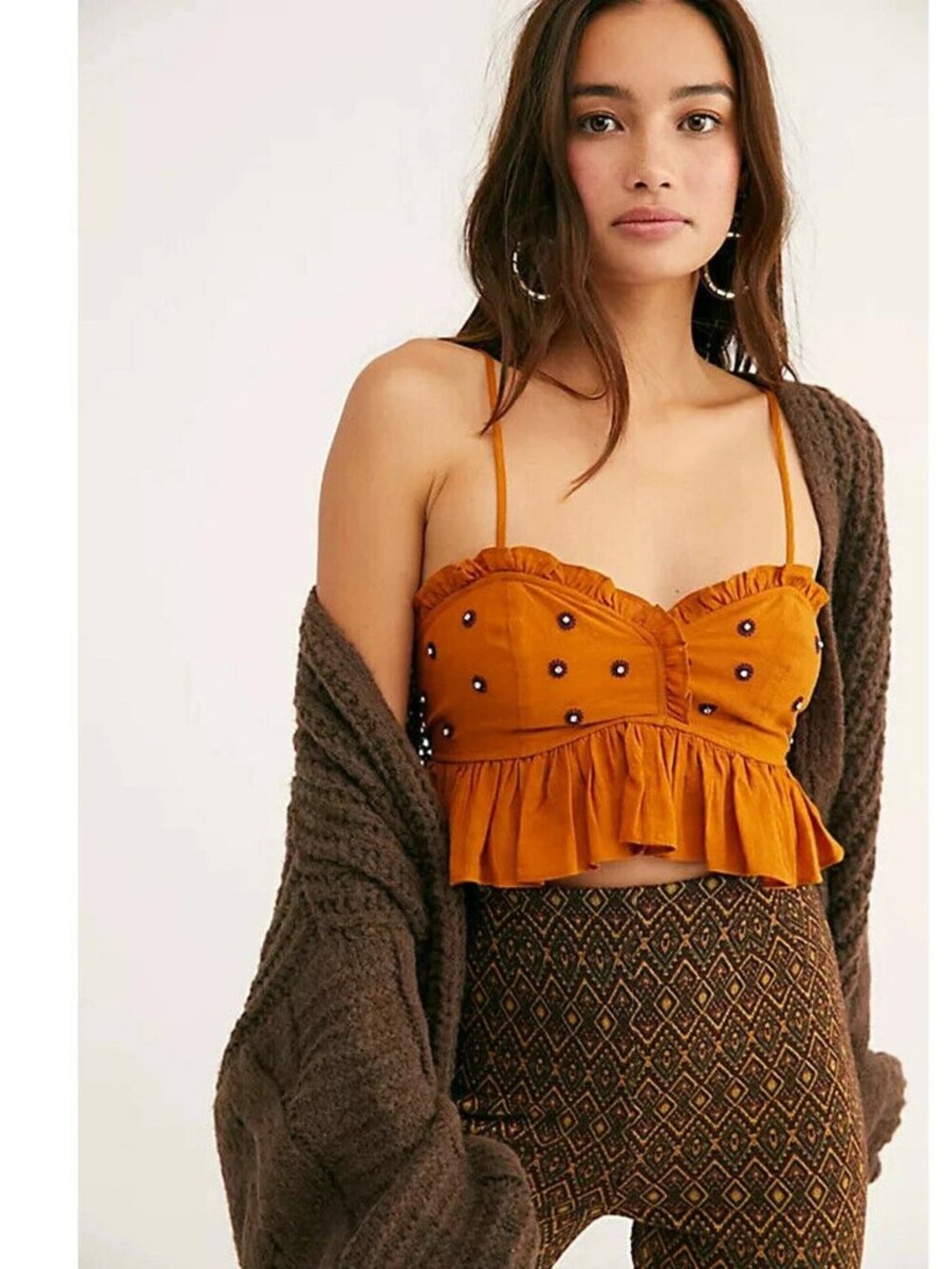Intimately Free People On A Star Cropped Cami Top Embroidered Beaded S 280813